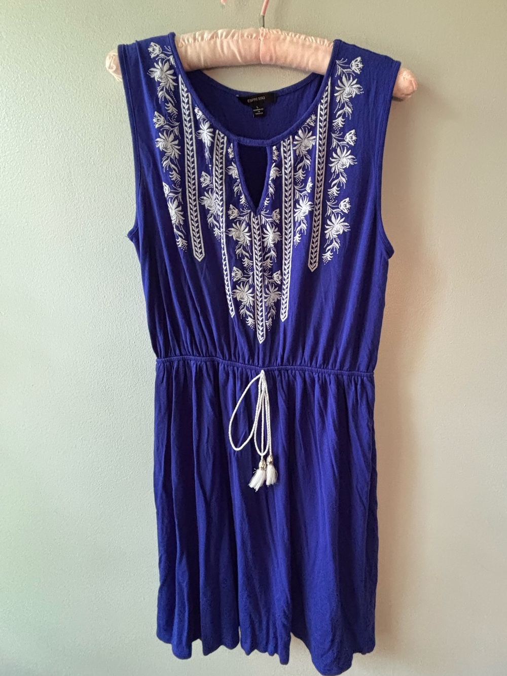 Royal Blue Romper Dress Tassel Tie Boho  - Espresso Brand SZ L Block Party Vibes